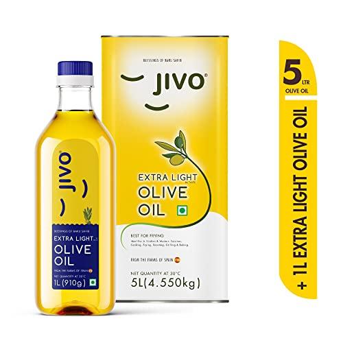 JIVO Jivo Extra Light Daily Cooking Olive Oil 5 LTR (Tin) + 1 LTR (Pet Bottle) | | Recommendable for Roasting, Frying, Baking All type of Cuisines| Low Saturated Fat, Low Saturated Fat (Pack of 2)