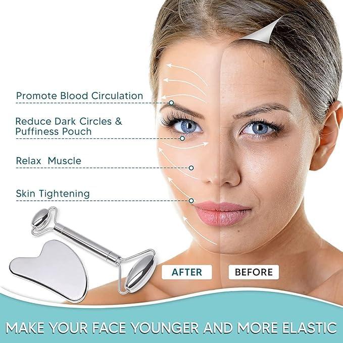 ACUWORLD ACUWORLD Gua Sha Facial Tools Stainless Steel - Gua Sha Face Massage Metal Tool - Stainless Steel Facial Massager for Skincare - Gua Sha Metal Tool for Face Lifting