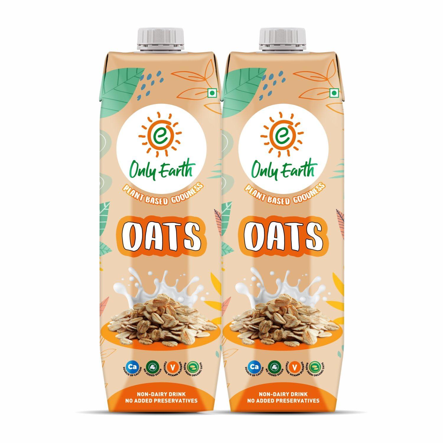 Only Earth Only Earth Oats Beverage| Unsweetened Drink | Lactose Free | Preservatives Free | Plant Based | Dairy Alternative | Source of Calcium | Source of Vitamin B1, B2 & B12 1 Litre (Pack of 2)