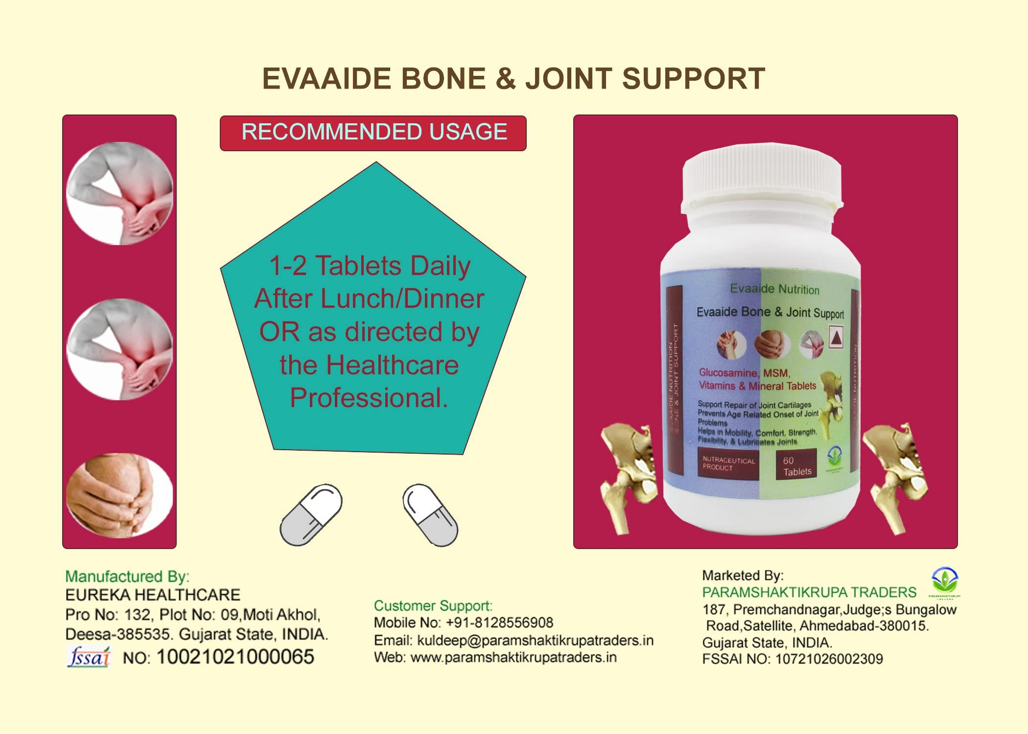 EVAAIDE EVAAIDE Joint Support Supplement, with Glucosamine, MSM, Vitamin & Minerals, For Joint Strength, Mobility, and Flexibility, 60 Tablets