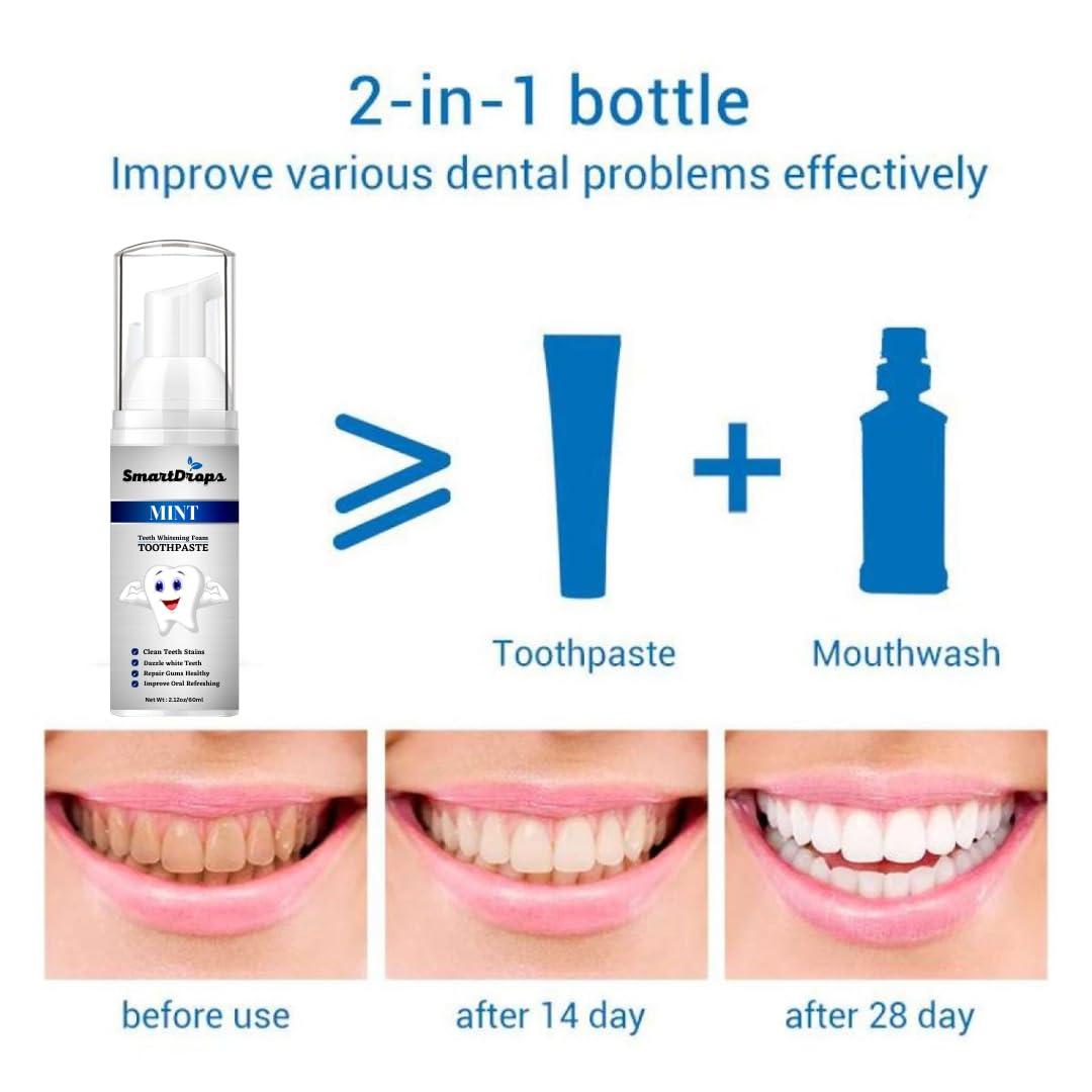 Smartdrops Whitening Foam Toothpaste for Sensitive Teeth, Snow Teeth foaming Whitening (60ml)