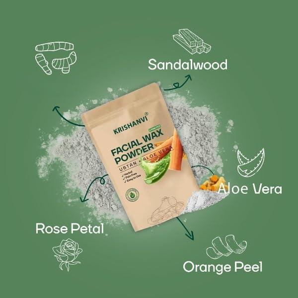 KRISHANVI Facial Hair Removal Wax Powder with Ubtan & Aloevera, Painless Herbal Facial Hair Remover Waxing Powder for Women No Harmful Chemicals, No Irritation, No Skin Rashes - 100 gm