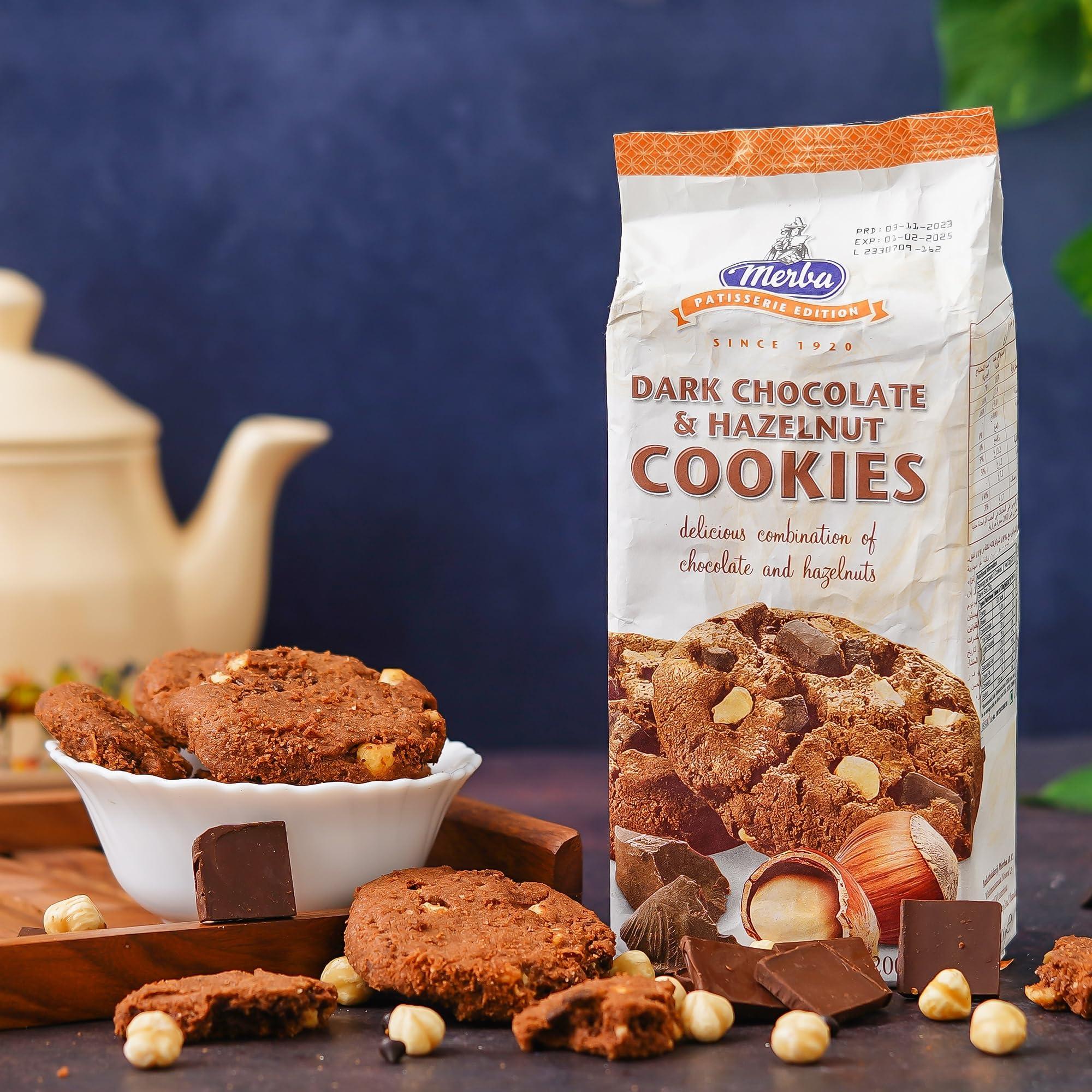 Merba Merba Patisserie Dark Chocolate and Hazelnut Cookies 200g