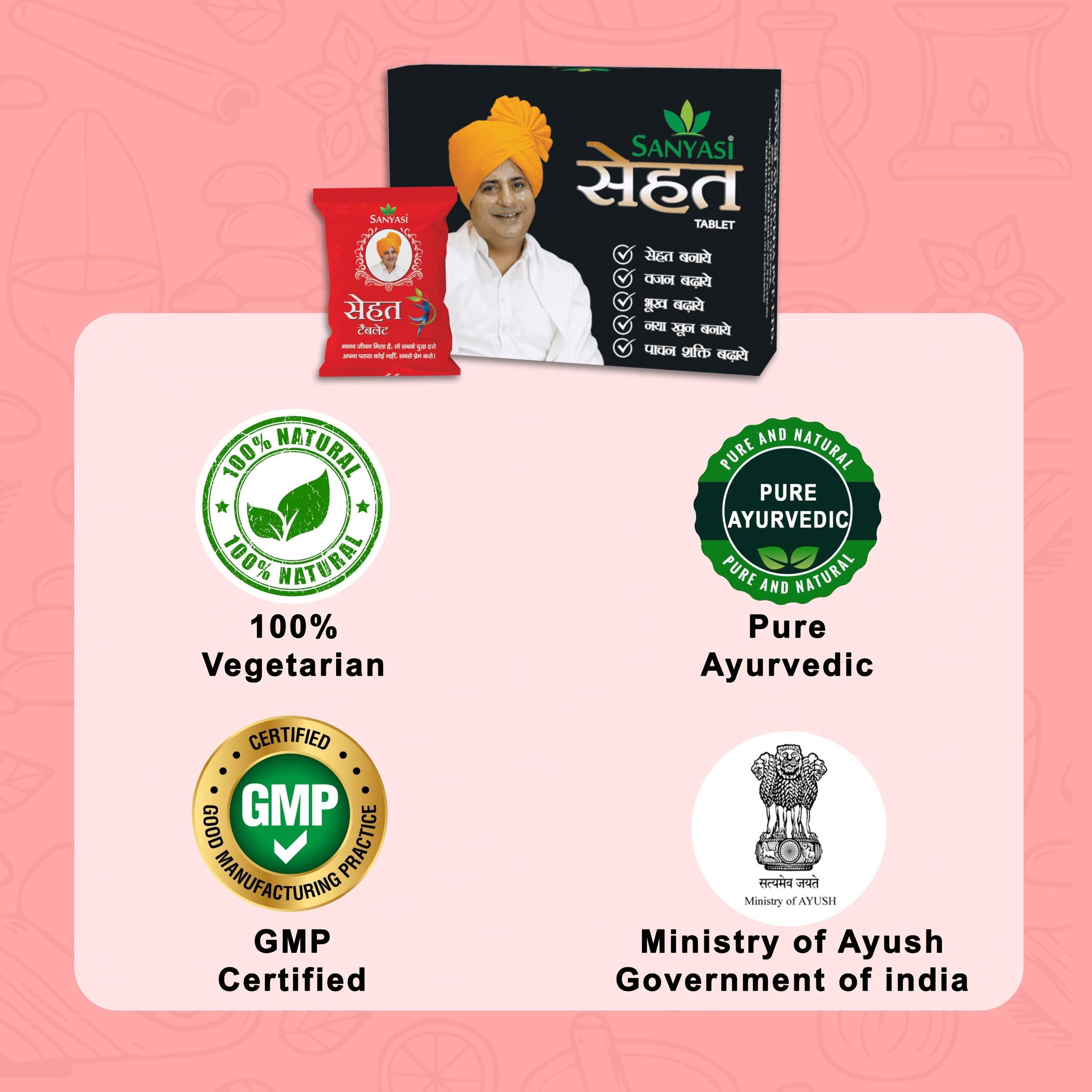 Sanyasi Sanyasi Sehat Tablet - Ayurvedic Medicine For Weight gain, Mass Gain for Men and Women