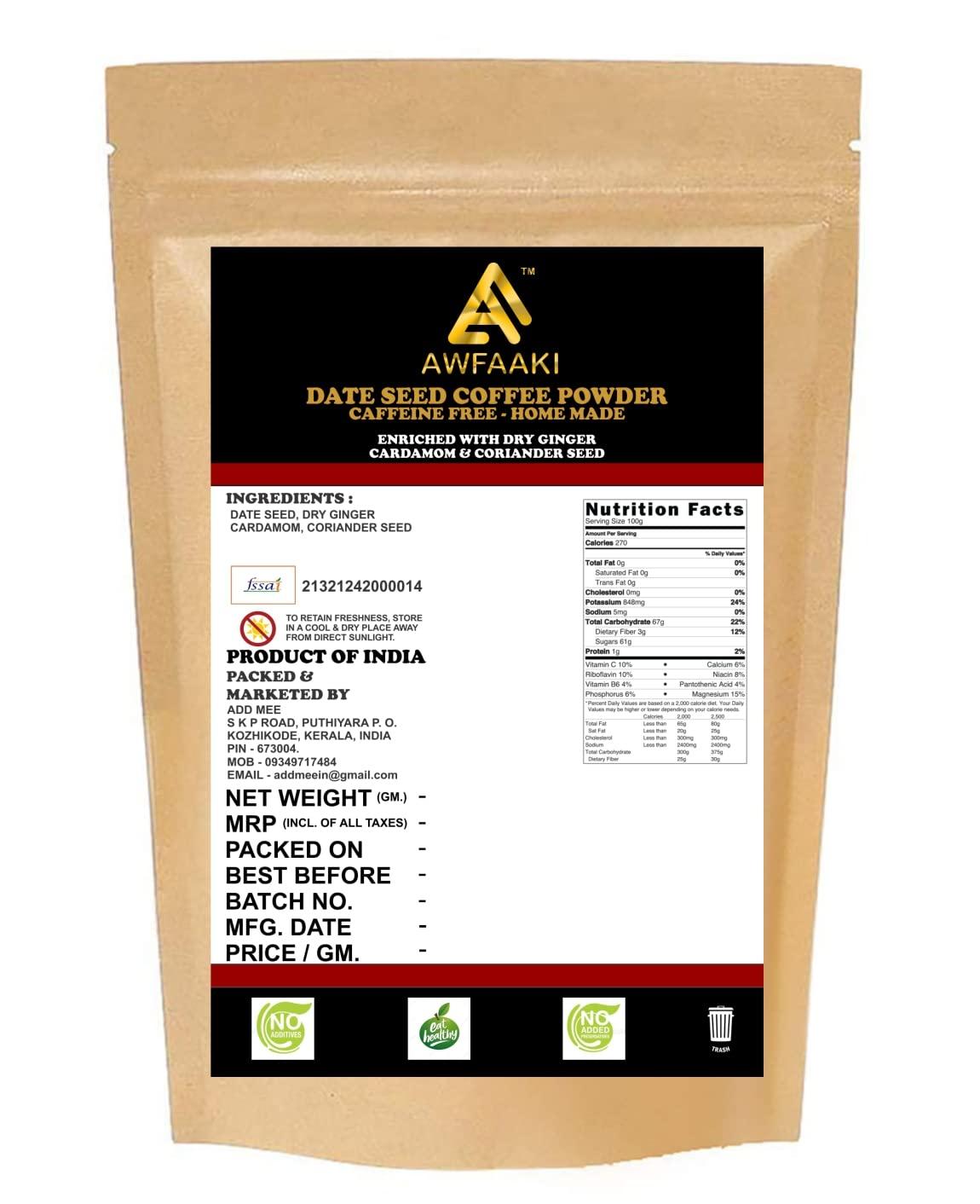 AWFAAKI Awfaaki Date Seed Coffee Powder With Spices | HOME MADE | Filter Coffee | Caffeine Free | Coffee Replacer (500 g)