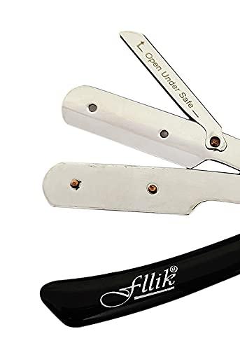 Fllik Fllik Barber Razor Barber Folding Shaving Razor for Salon Use for Men and Boys Stainless Steel Black Handle