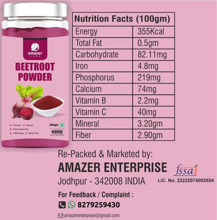 AmazerCare AmazerCare Beetroot & Moriga Powder Combo (2 Jars, 200/100gm) - Nutrient-Rich Superfood, Pure & Natural For Eating & Drink, For Detox & Health, Antioxidants