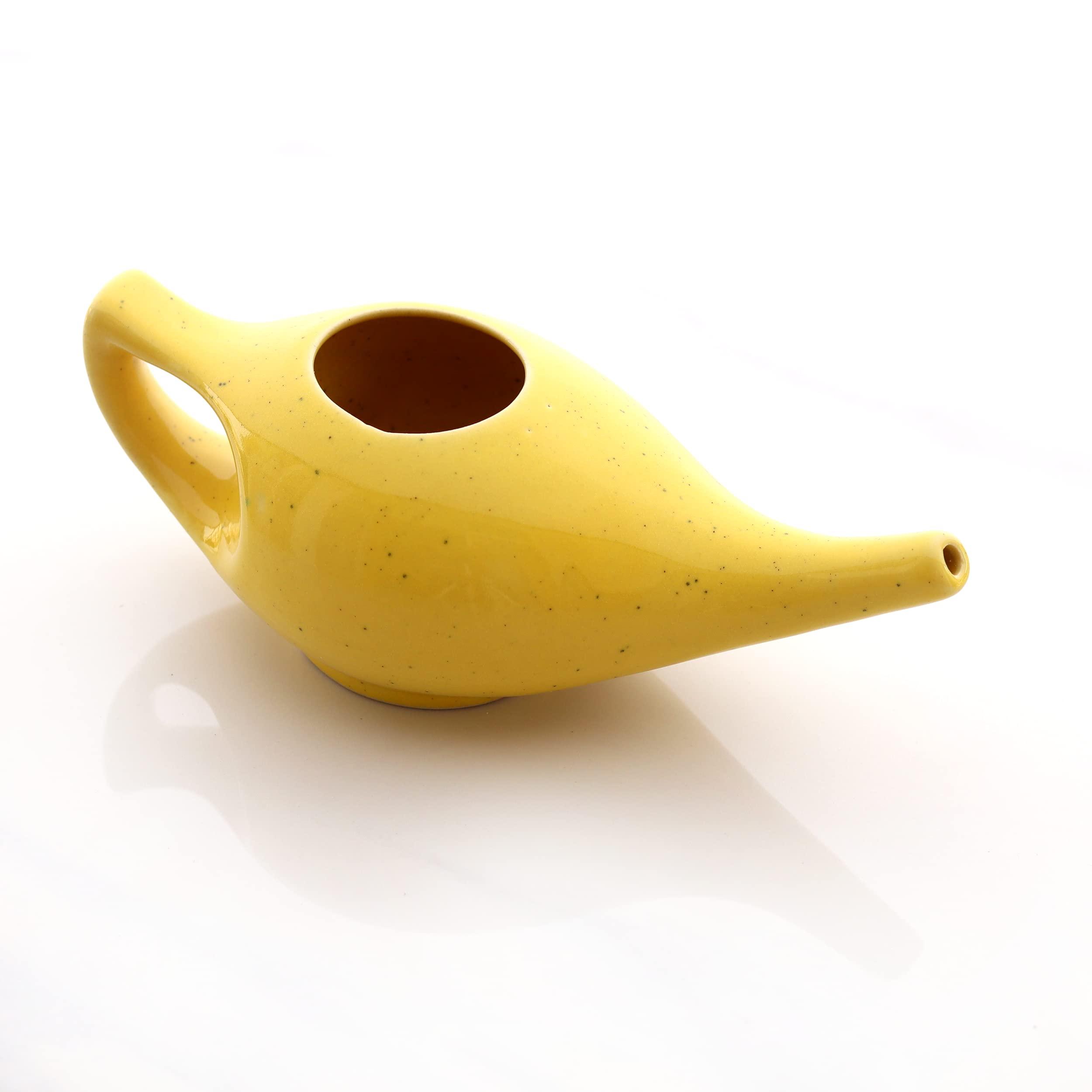 2activelife 2activelife Ceramic Neti Pot for Sinus, Jal Neti pots for Nasal Cleansing, Nose congestion and Passages Jala kriya (Yellow Crackle)