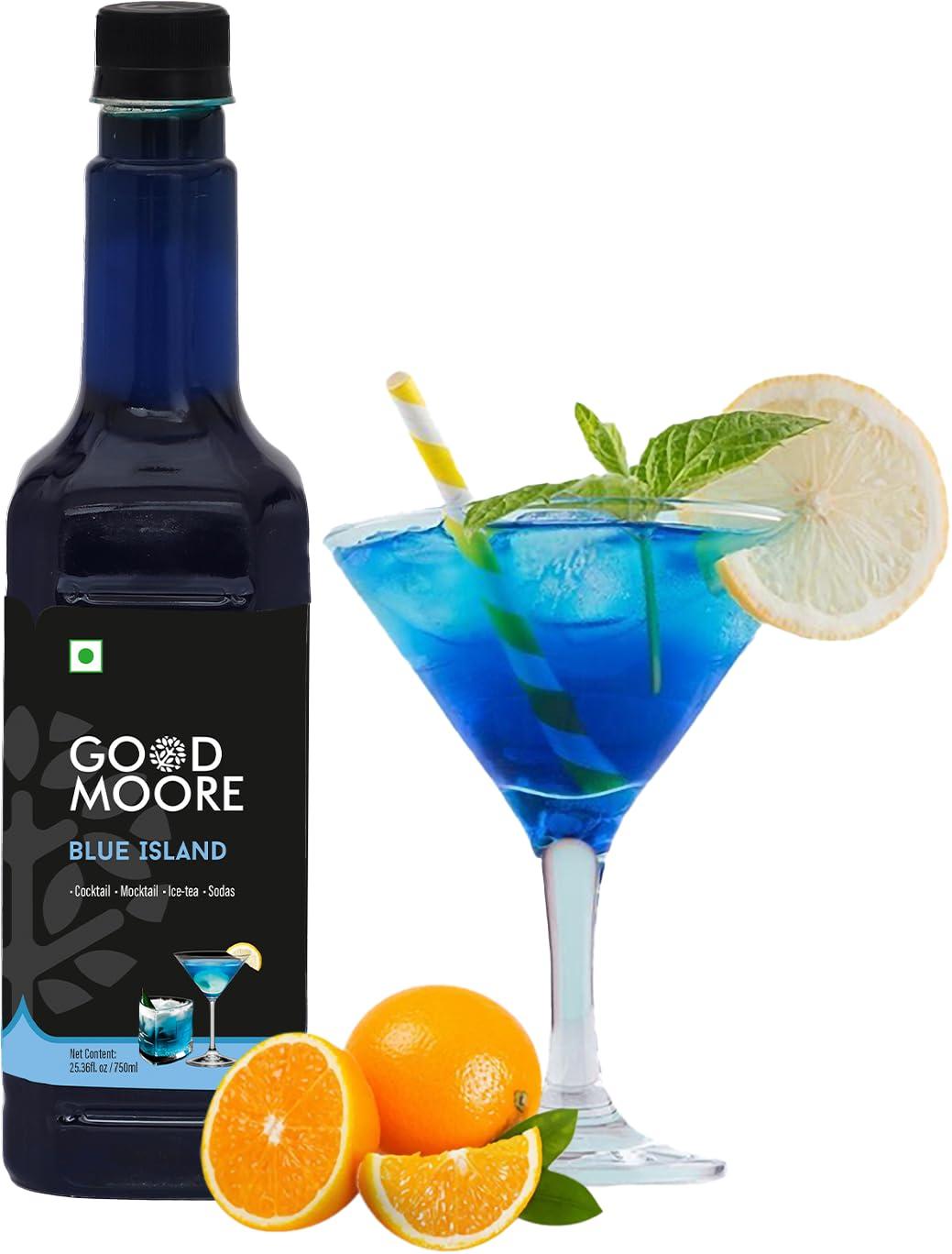 GOOD+MOORE GOOD&MOORE Blue Island Syrup | For Cocktail, Mocktail, Sodas, Ice-teas and more | Concentrated Syrup | Blue Curacao Syrup | Ready to mix | Premium Syrup | 750ml