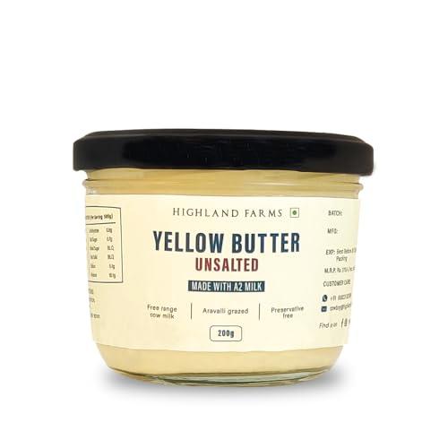 Courtyard farms private limited Highland Farms A2 Cow Milk Yellow Unsalted Butter |Traditional Method of Butter Making | Free Range Cow Milk | No Preservatives | 200gm