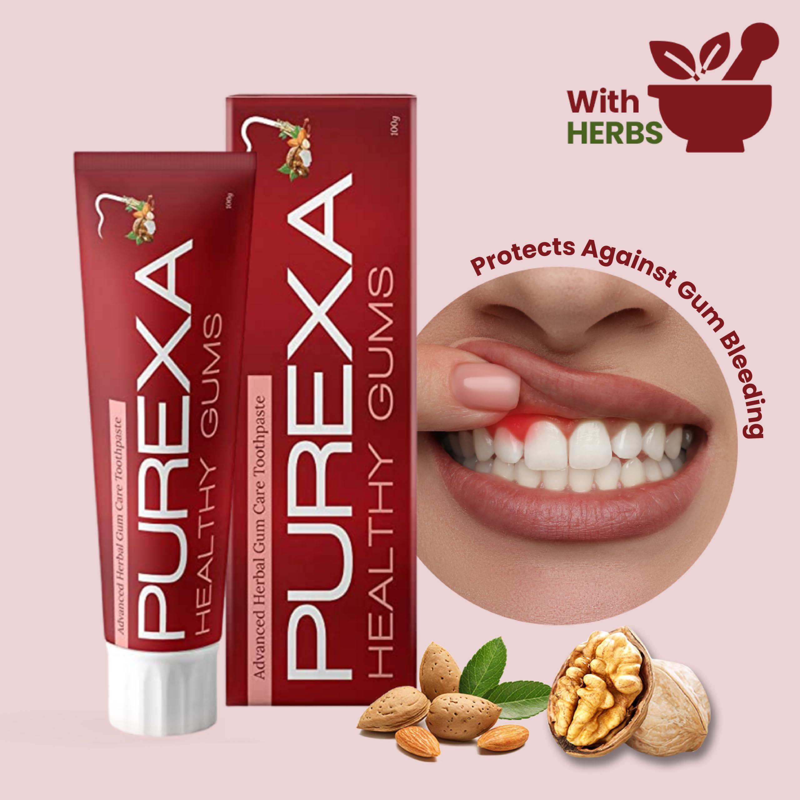 PUREXA Purexa Healthy Gums Toothpaste & Gum Serum With Two Bamboo Toothbrush | for puffy, swollen and Bleeding Gums and Daily Gum Protection with Walnut, Almond, Tumbru, and Babool for Men & Women