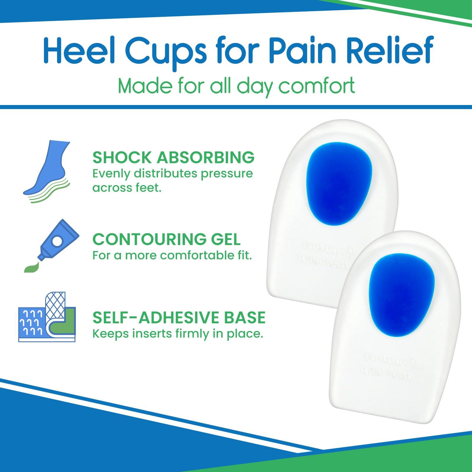 VIVEsole ViveSole Silicone Gel Heel Cups - Shoe Inserts for Plantar Fasciitis, Sore Heel Pain, Bone Spur & Achilles Pain - Pad & Shock Absorbing Support (US Men\'s 10-13)
