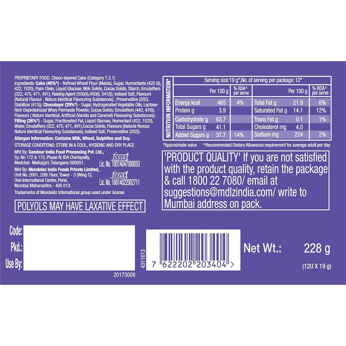 Cadbury Cadbury Chocobakes ChocLayered Cakes, 228 g (Pack of 2)