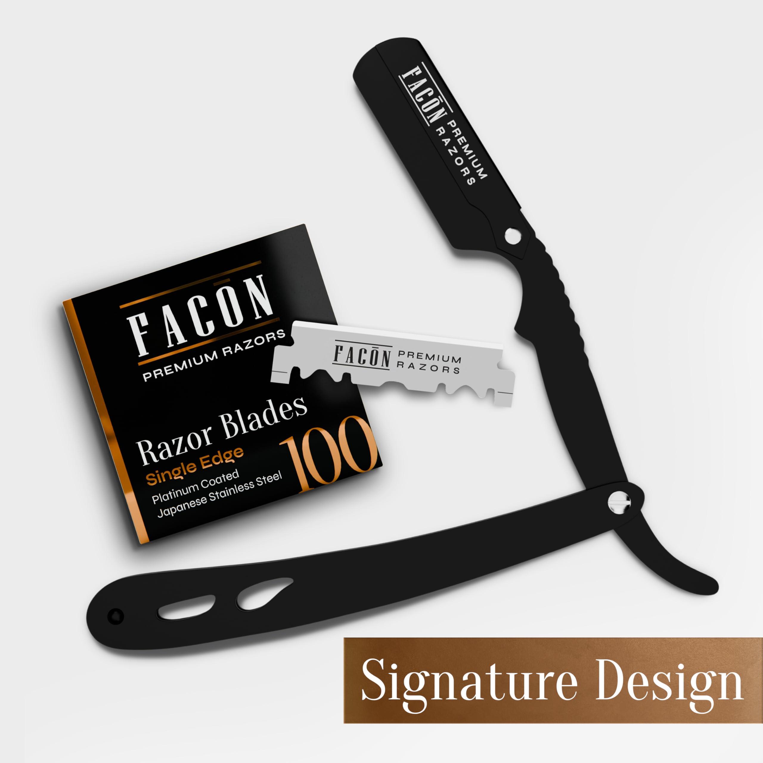 FACON 100 BLADES + Facn Professional Traditional Straight Edge Barber Razor - Salon Quality Cut Throat Shavette