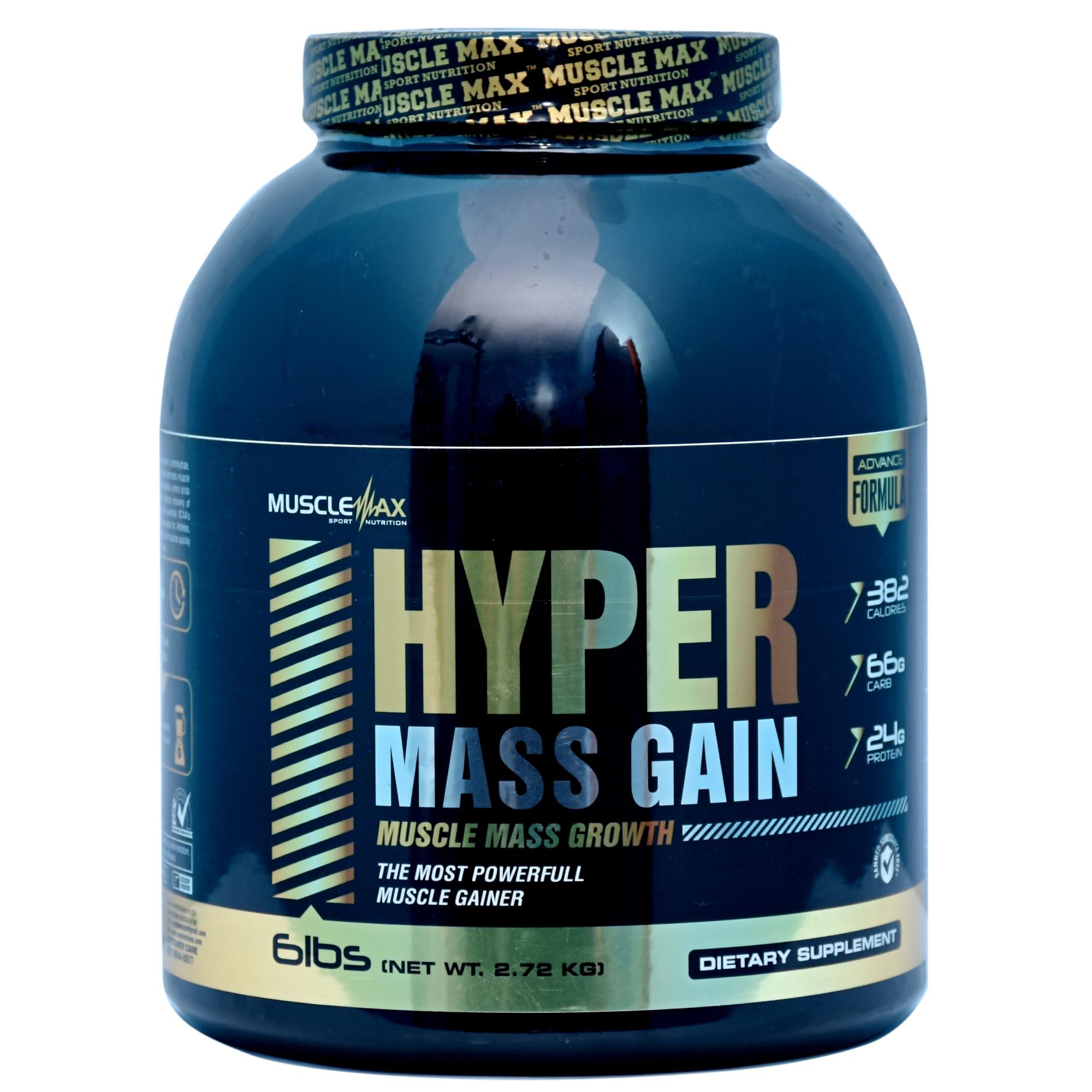 MUSCLE MAX SPORT NUTRITION MuscleMax Hyper Muscle Mass Gainer Powder Net 2.72 kg 6lbs High Protein High Calorie with Vitamins and Minerals, Vegetarian (Banana)