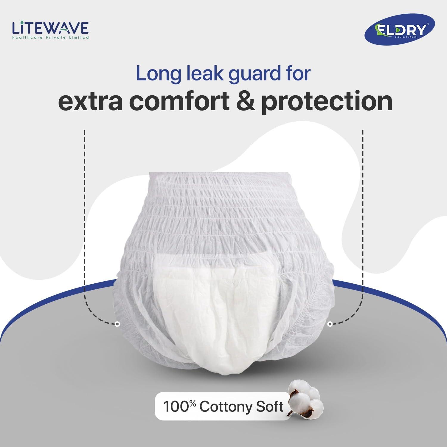 ELDRY ELDRY Unisex | Premium Soft Adult Pant Style Diapers | 10 Counts | Large (L) Size 76-132Cm (30\'\'-52\'\' Inch) | Leakproof, Wetness Indicator, 12 hrs Overnight Protection | (Pack of 1)