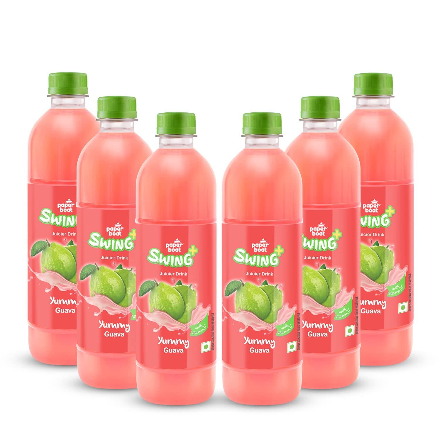 Paper Boat Paperboat Swing Yummy Guava Juice with Vitamin D, 600 ml Each - Pack of 6 & Paperboat Swing Zesty Pomegranate Juice with Vitamin D, 600 ml Each - Pack of 6