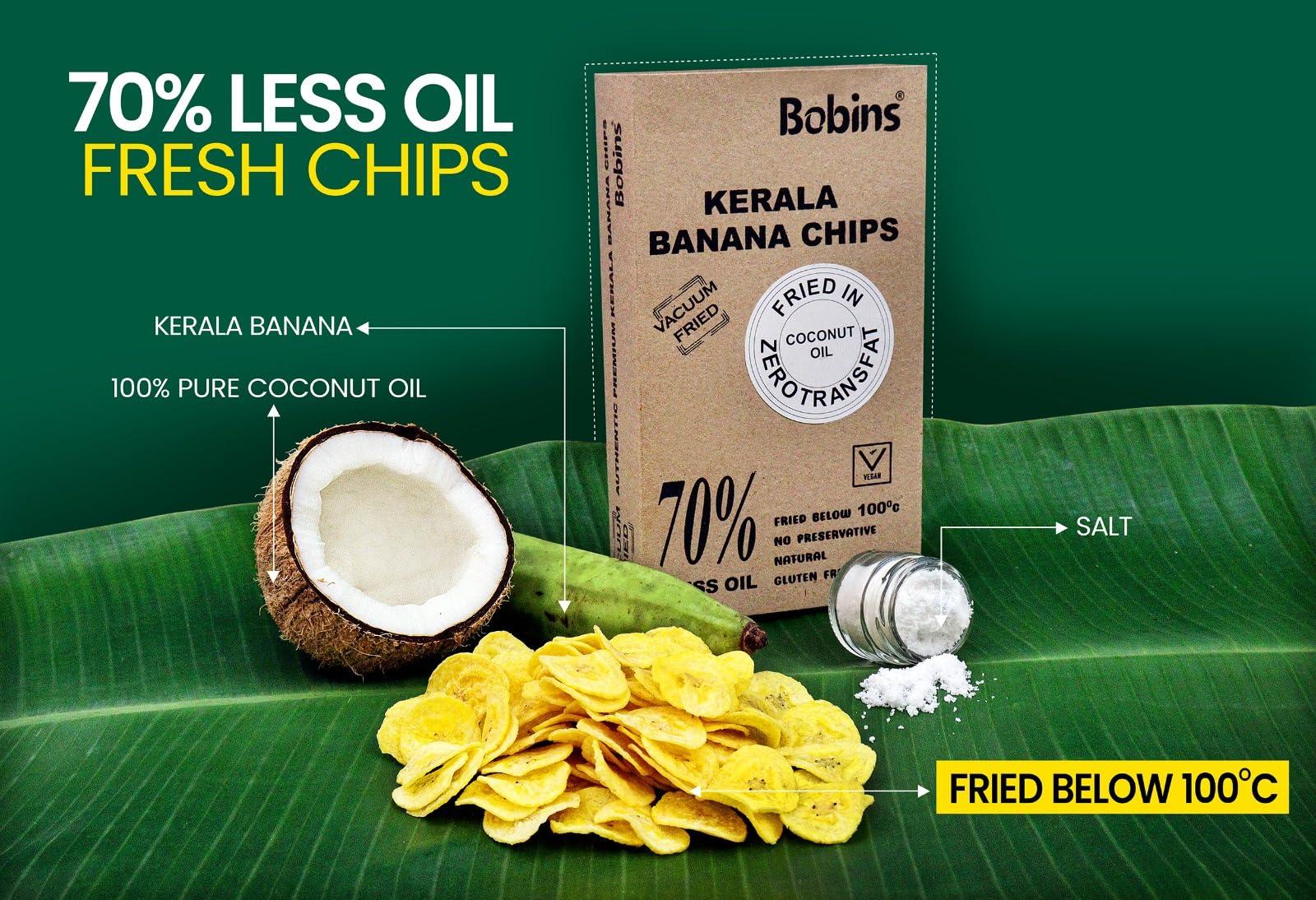 Bobins Bobins Vacuum Fried Kerala Banana Chips - Thin, Crunchy, and Health-Conscious Delight (100g) Pack of 1