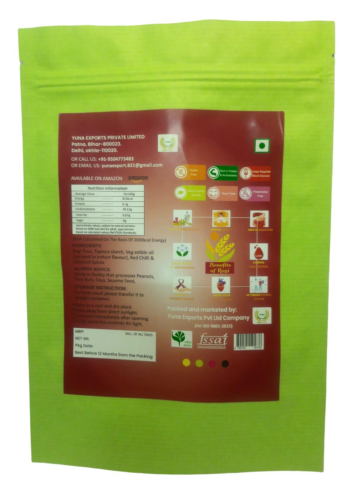 Yuna Exports Pvt Ltd Teasty And Crunchy Millet Chips To Enjoy The Fun,Chips To Change Your Mood,Crunchy chips,Ragi Chips,Peri Peri Chips,100gm Chips,Chips (Ragi Chips Masala)