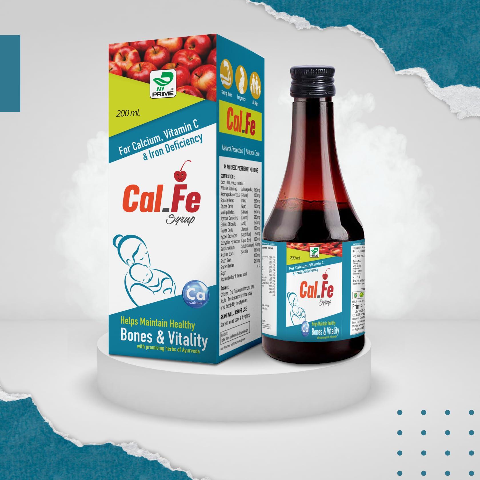 Prime Prime Cal-Fe Syrup is a natural source of Calcium, Vitamin C & Iron. Maintain bone health in Osteoporosis. Rapidly increases Mesenchymal stems which are responsible for bone forming Osteoblast. (2)