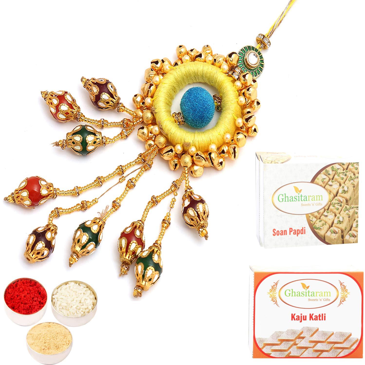Ghasitaram Gifts Ghasitaram Gifts Rakhis Online- Mere Pyaare Veera rm 072 Rakhi Loomba with 200 gms of Kaju katli and 200 gms of Soan Papdi