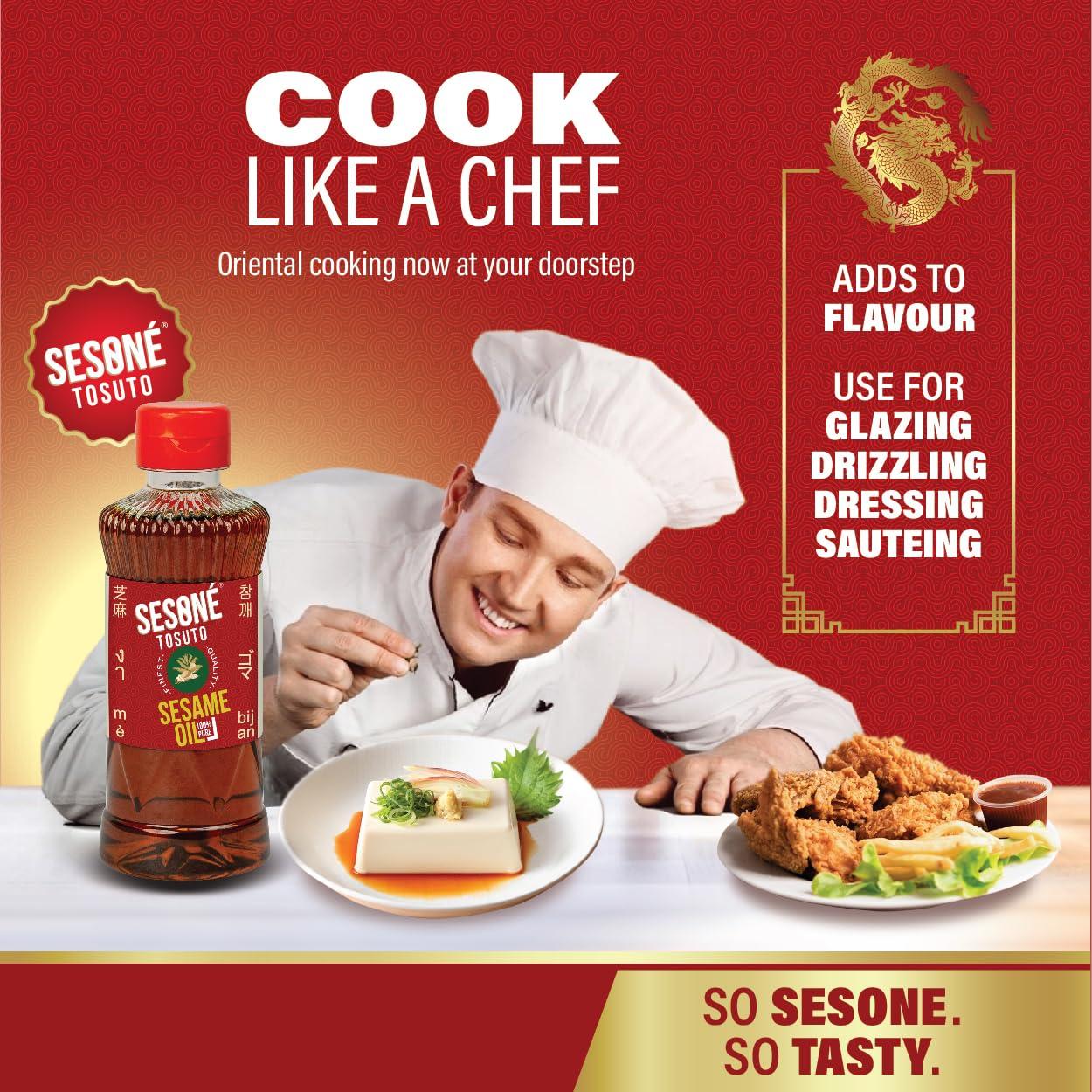 Sesoné Sesone Tosuto Premium Toasted Sesame Oil | 240ml Bottle | 100% Natural Sesame Oil for Oriental Cooking | No Additives & No Artificial Colours | Nutty Flavor, Drizzle on Soups, for Sauting and Salad Dressing