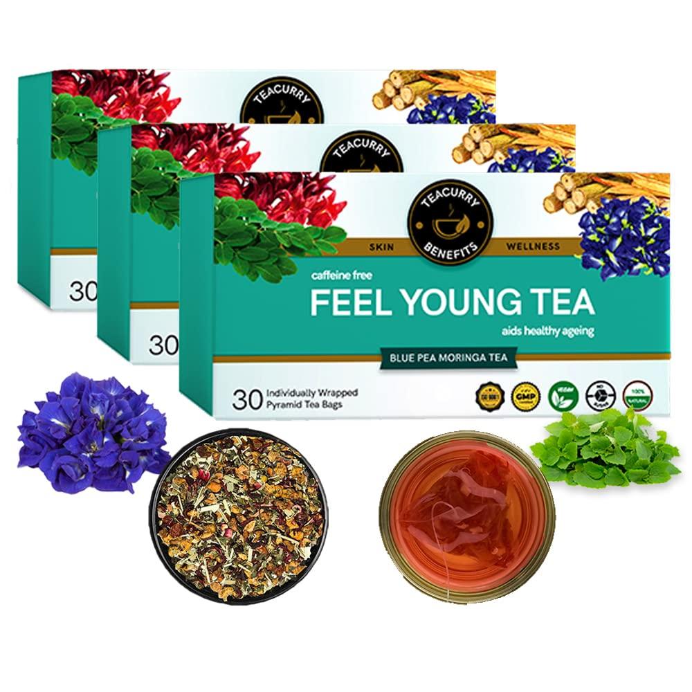 TEACURRY TEACURRY Anti Ageing Tea (3 Month Pack, 90 Tea Bags) - Helps with Wrinkles, Skin Glow, Hair Care, Premature Ageing - Skin Tea - Herbal Tea for Skin - Feel Young Tea