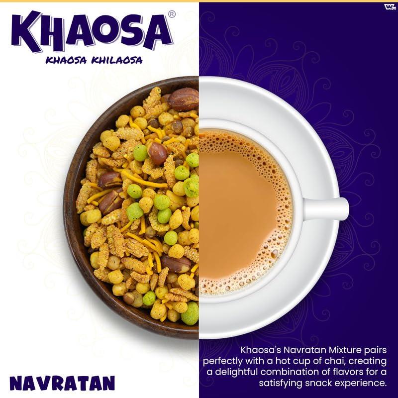 KHAOSA Khaosa Navratan Mixture | 400Gm | Crunchy Navratan Mixture Namkeen | Gourmet, Gluten-Free And Vegan Lentil Snack | Exotic Navratan Mixture | Nutritious and Authentic Bikaneri Navratan Mixture