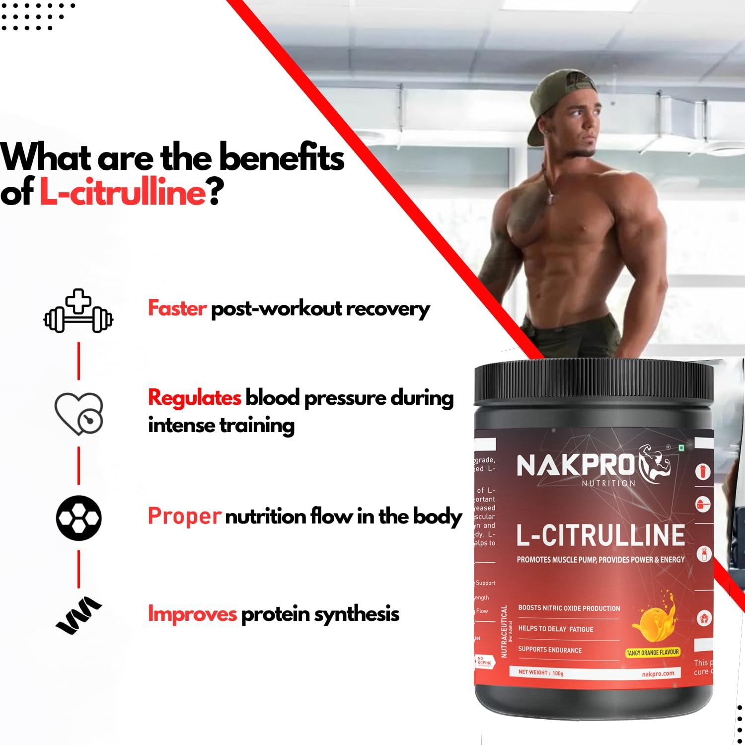 NAKPRO NAKPRO Pure L-Citrulline Powder- Jar, Boosts Nitric oxide & Muscle growth for men & women (Tangy Orange, 100g)