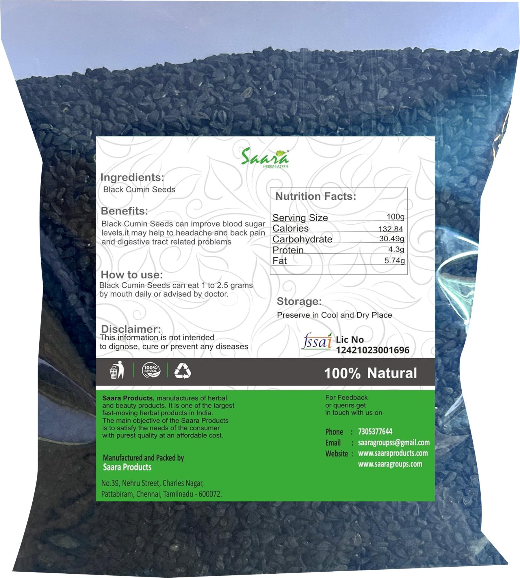 SAARA Saara HERBAL FRESH Black Cumin Seeds, 500g, Karunjeeragam Seeds, Kala Jeera, Kalonji Seeds, Nigella Seeds, Black Seeds, (Packof1X500g)