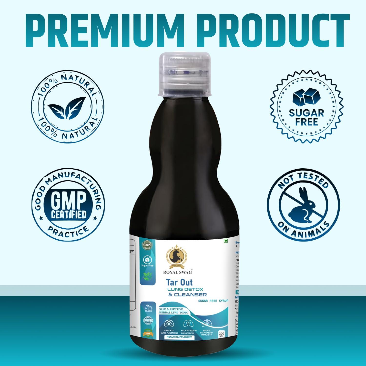 ROYAL SWAG Royal Swag Ayurveda Tar Out Syrup Lungs Detox Set of 3(200 ML) Sugar Free Removes Tar from Lungs due to for smoke & Air Pollution - Herbal Syrup To Remove Toxins From Lung & Mucus Remover | 600 ml