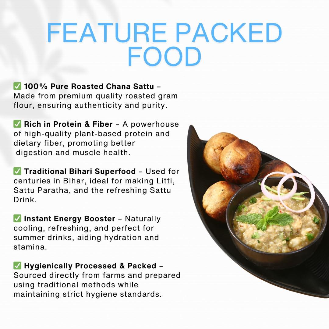 The Authentic Bihar The Authentic Bihar Chana Sattu ( 100% Pure Roasted Gram Flour ) | Instant Food or Drink enriched with Fibre & Protein (1000 G)