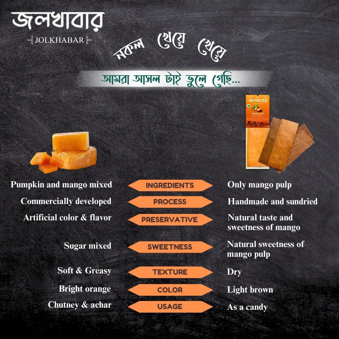 JOLKHABAR JOLKHABAR | HIMSAGAR - FAZLI AAM SOTTO Combo Pack | Himsagar - Fazli Mango Aam Papad | Aam Shotto | 100% Natural | Sundried | Authentic - Traditional - Handmade | Natural Sweetness of Mango | 200gm Pack (100gms each)