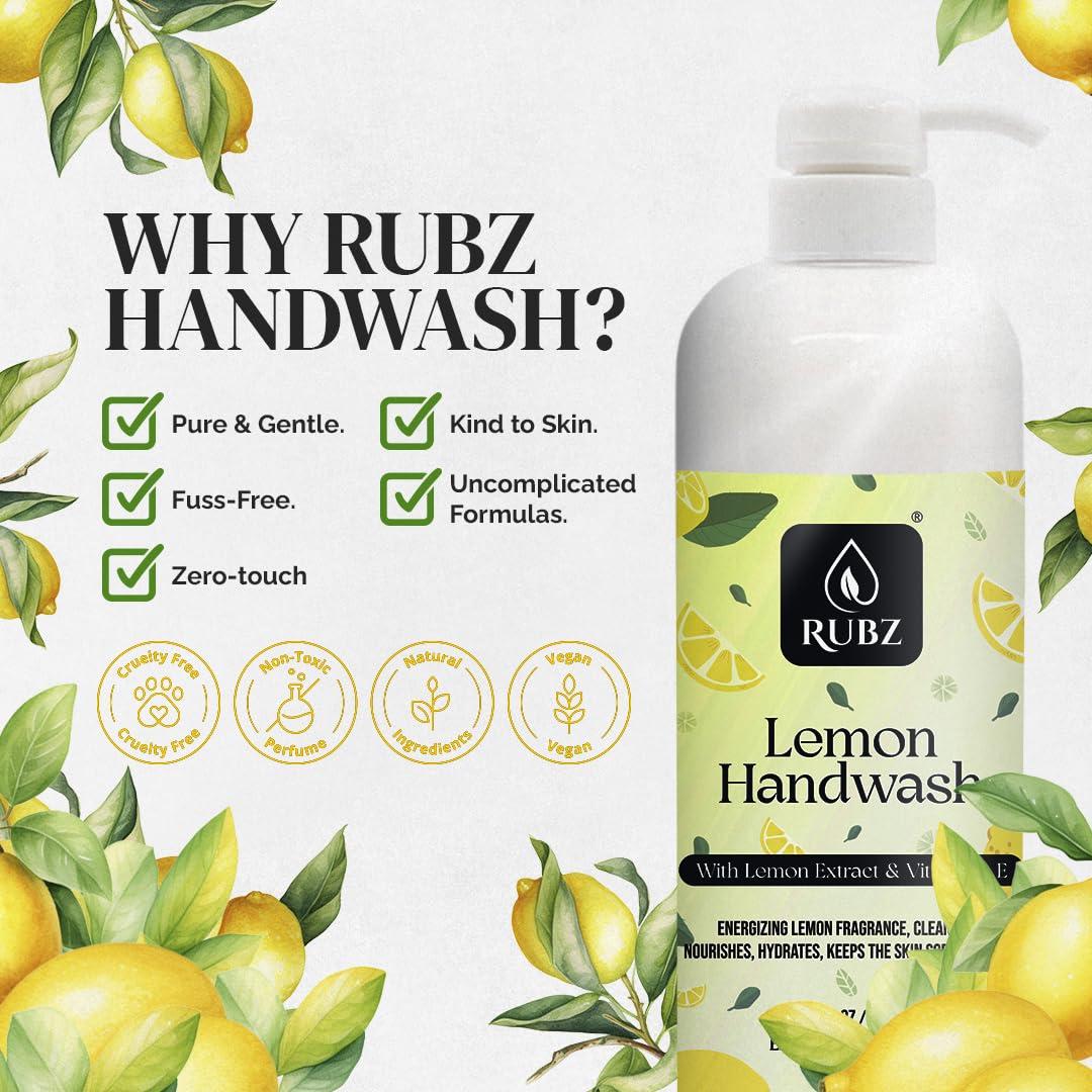 Rubz Rubz Lemon Handwash Refill Pack 5 Litre with 500ml bottle | Paraben Free Liquid Gel | Complete Protection for Soft Hands | Best for Hotel, Spa, Salon, Family, Gym | Total 5.5 Litre