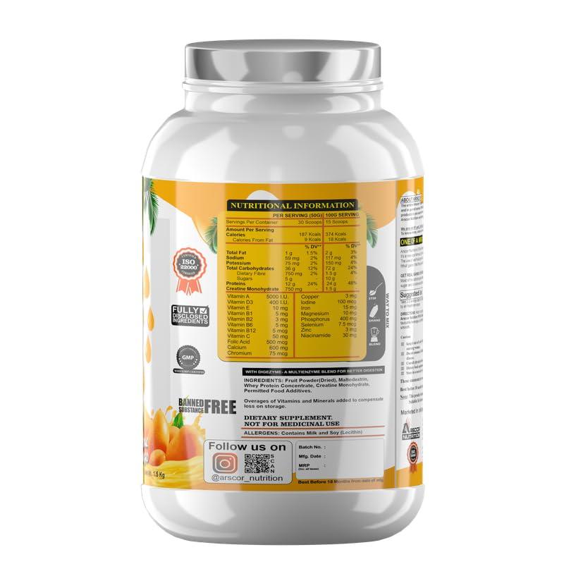 ARSCOR NUTRITION ARSCOR NUTRITION Fitfruit Mass Gainer Zero Added Sugar, Calorie Dense Shake, muscle repair & growth overall health and well-being (mango,1.5 Kg)