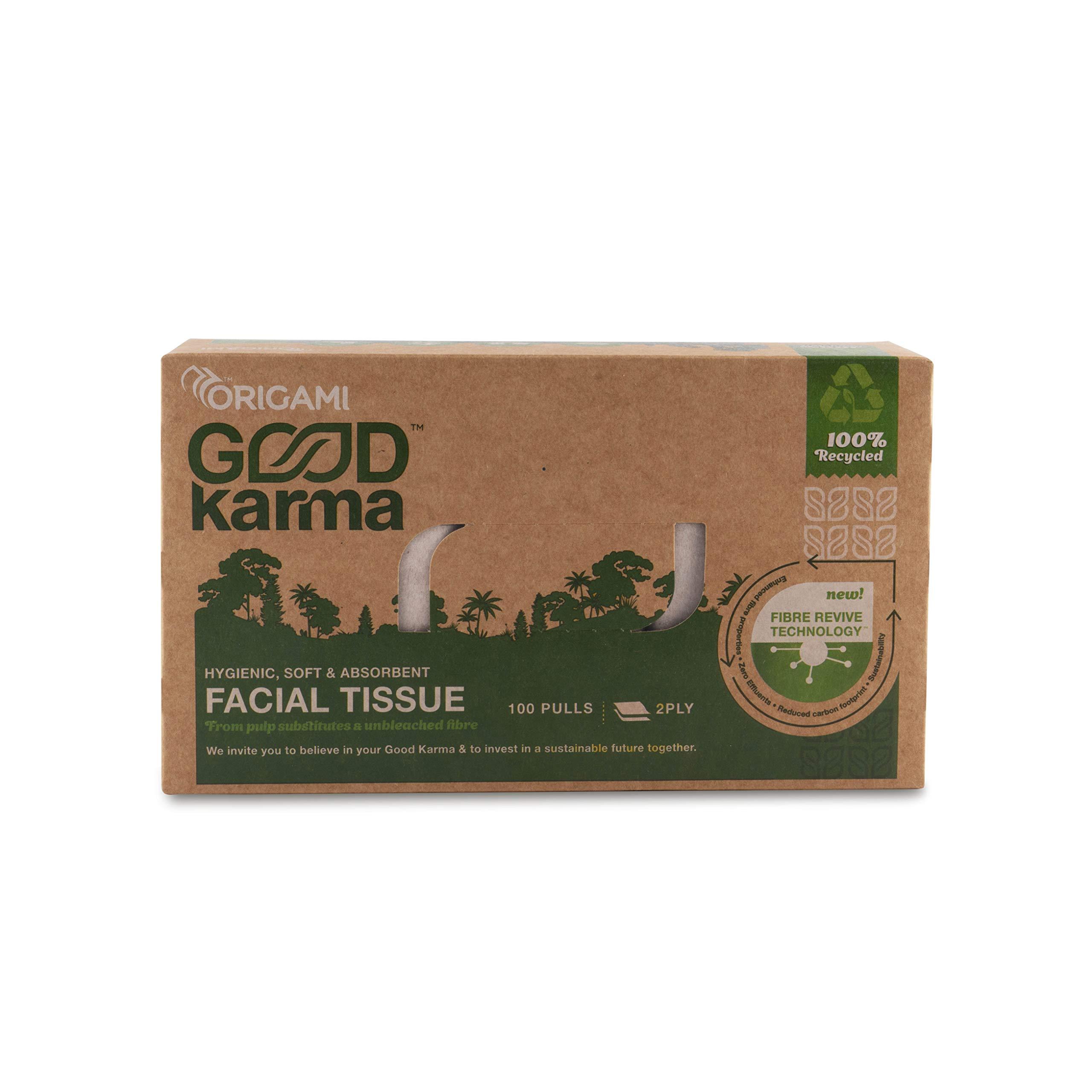 Origami Origami Good Karma 2 Ply Eco-Friendly Unbleached Facial Tissue Box | Car Tissue - Pack of 4 (100 Pulls Per Box, 400 Sheets)