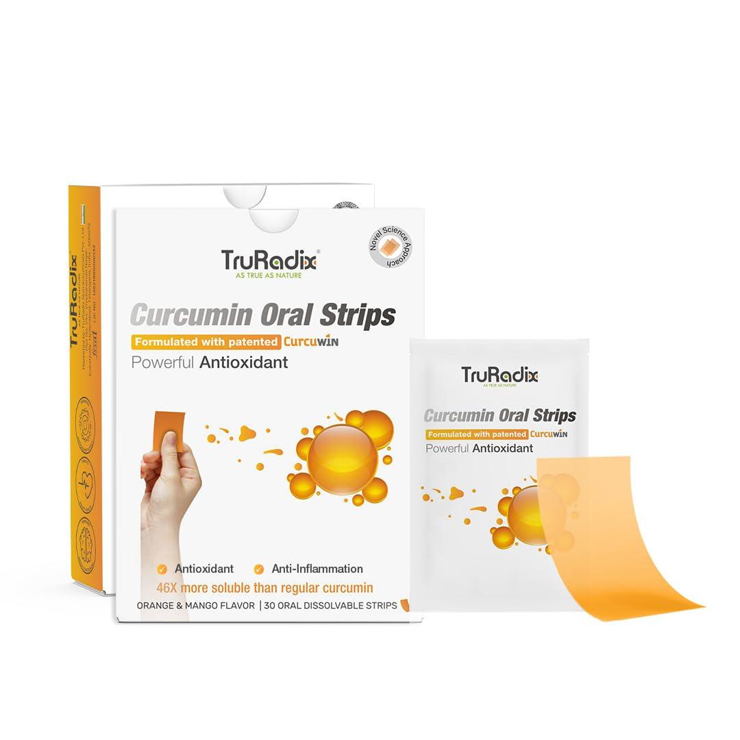 TruRadix ; AS TRUE AS NATURE TruRadix Nutrition Curcumin Supplements 30 Count Turmeric Curcumin Supplements Oral Dissolving Strips Naturally Extracted Organic Curcumin Vegan Curcumin Strips with Orange and Mango Flavor