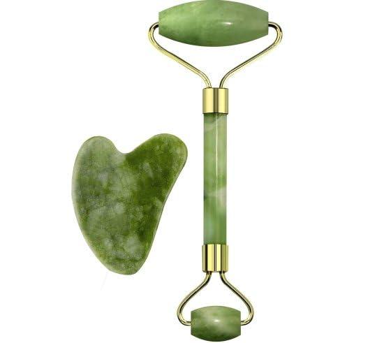 RURU Marble Jade roller Face Massager Double Rollers Antiaging Face Eye Neck Foot Massage Tool Stimulating Blood Flow (Green)