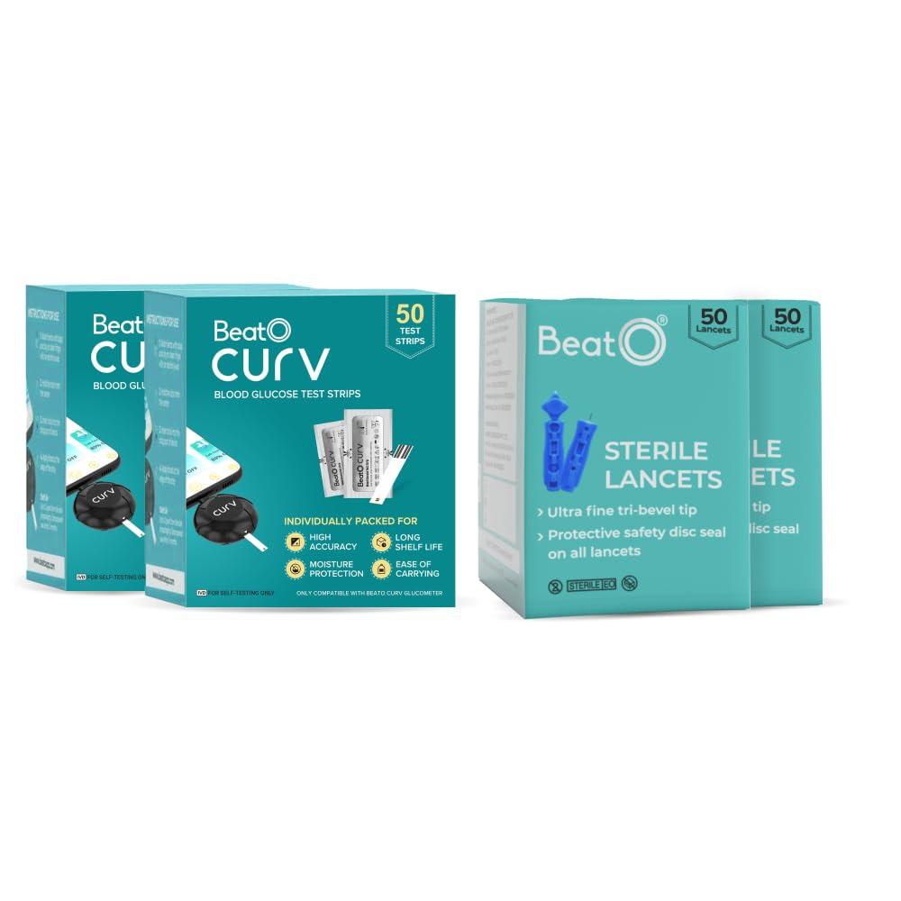 Beato BeatO CURV - Blood 100 Glucose Test Strips & 100 Lancets