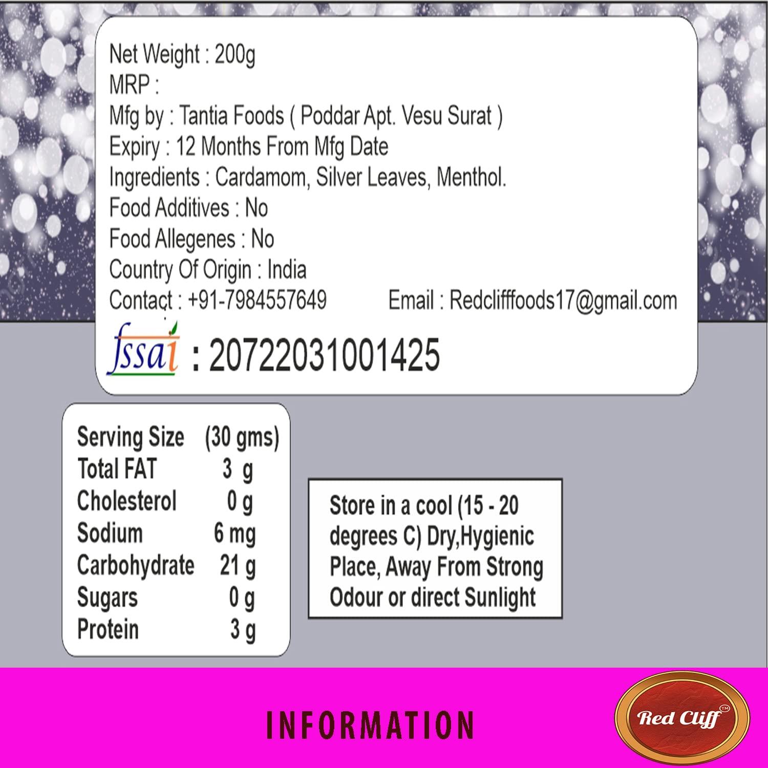 RED CLIFF RED CLIFF Pure Silver Coated Elachi, Silver Varq Coated, Grade A Plus, Helps in Digestion| elaichi Mouth Freshener (200 g) (Silver Elaichi 200g)