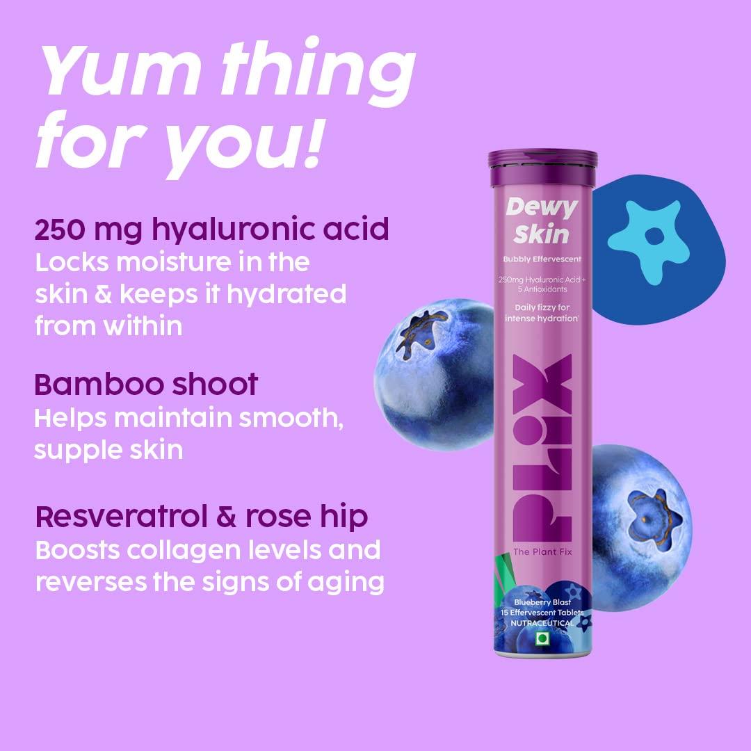The Plant Fix Plix PLIX - THE PLANT FIX Hyaluronic Acid 15 Effervescent Tablets For Radiant Skin|Blueberry Flavor Pack Of 1|Superfoods Enriched|Supports Skin Hydration|Helps To Reduce Fine Lines|Vegan, 90 grams