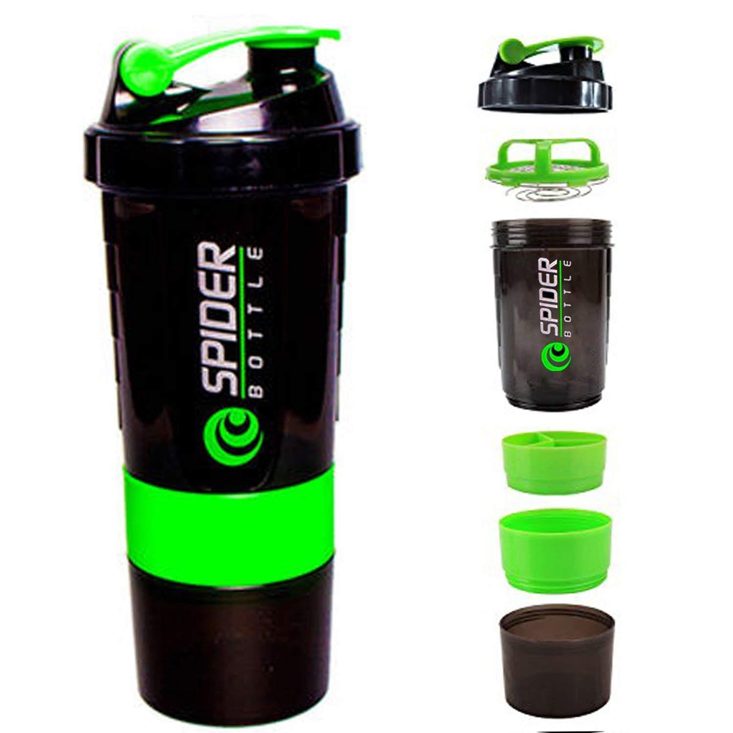 Wofier Wofier Spider Protein Shaker Sipper Bottle with 2 Storage Extra Compartment for Gym-500ml
