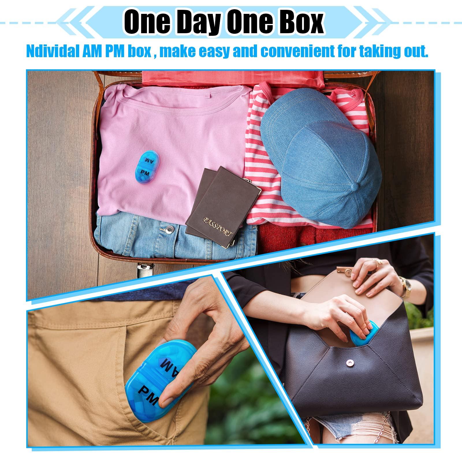 Zubebe 6 Pack Pill Organizer Pocket Small Case Holder AM PM Pill Organizer Portable Two Compartment Pill Case Round Pill Container Travel 2 Times a Day for Vitamin Medication Supplement