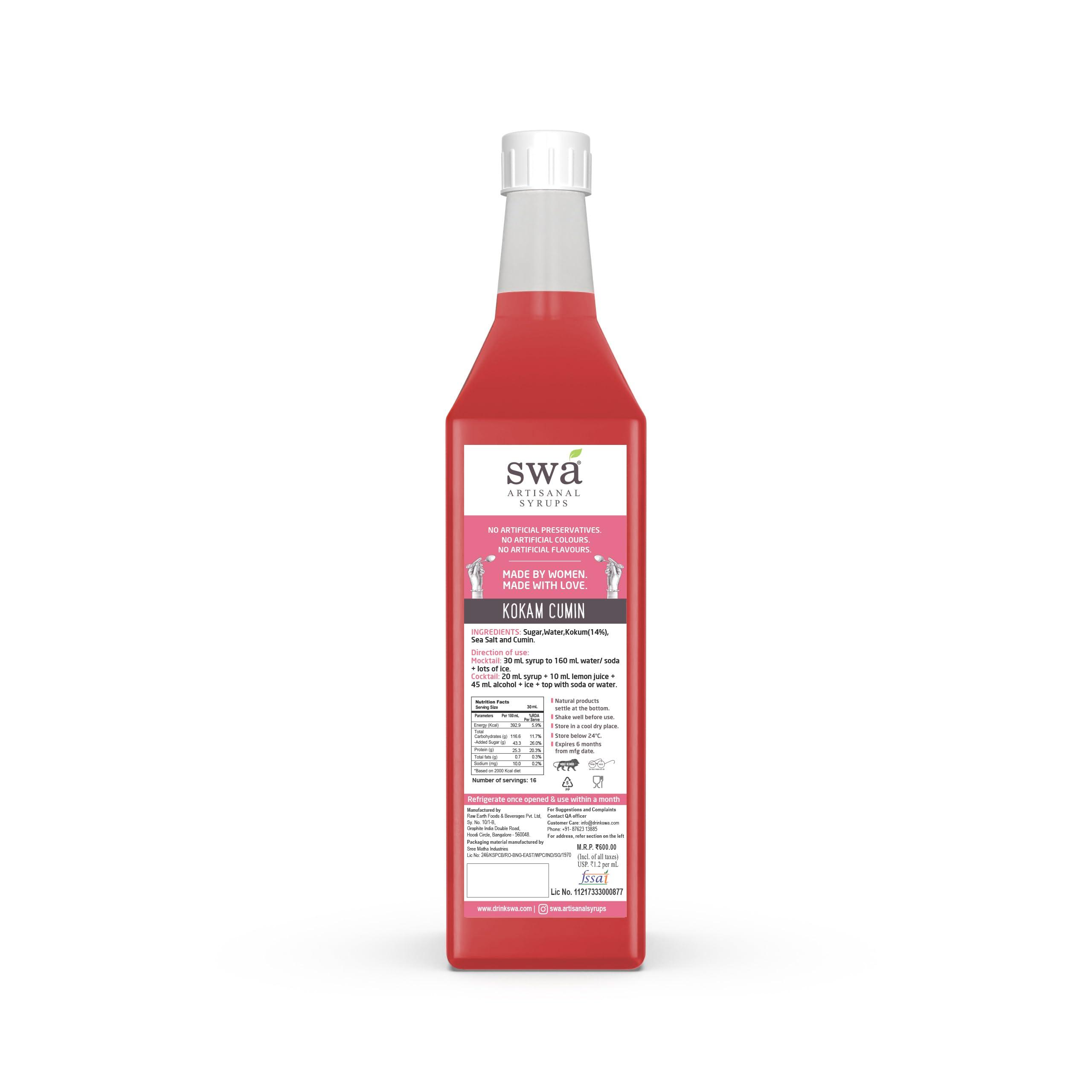 Swa Artisanal Syrups Swa Artisanal Fruit Flavoured Syrup of 500 ml Bottle | Ready to mix | 100% Natural | Cocktail & Mocktail Mixers | Makes 16-20 Drinks (Watermelon)