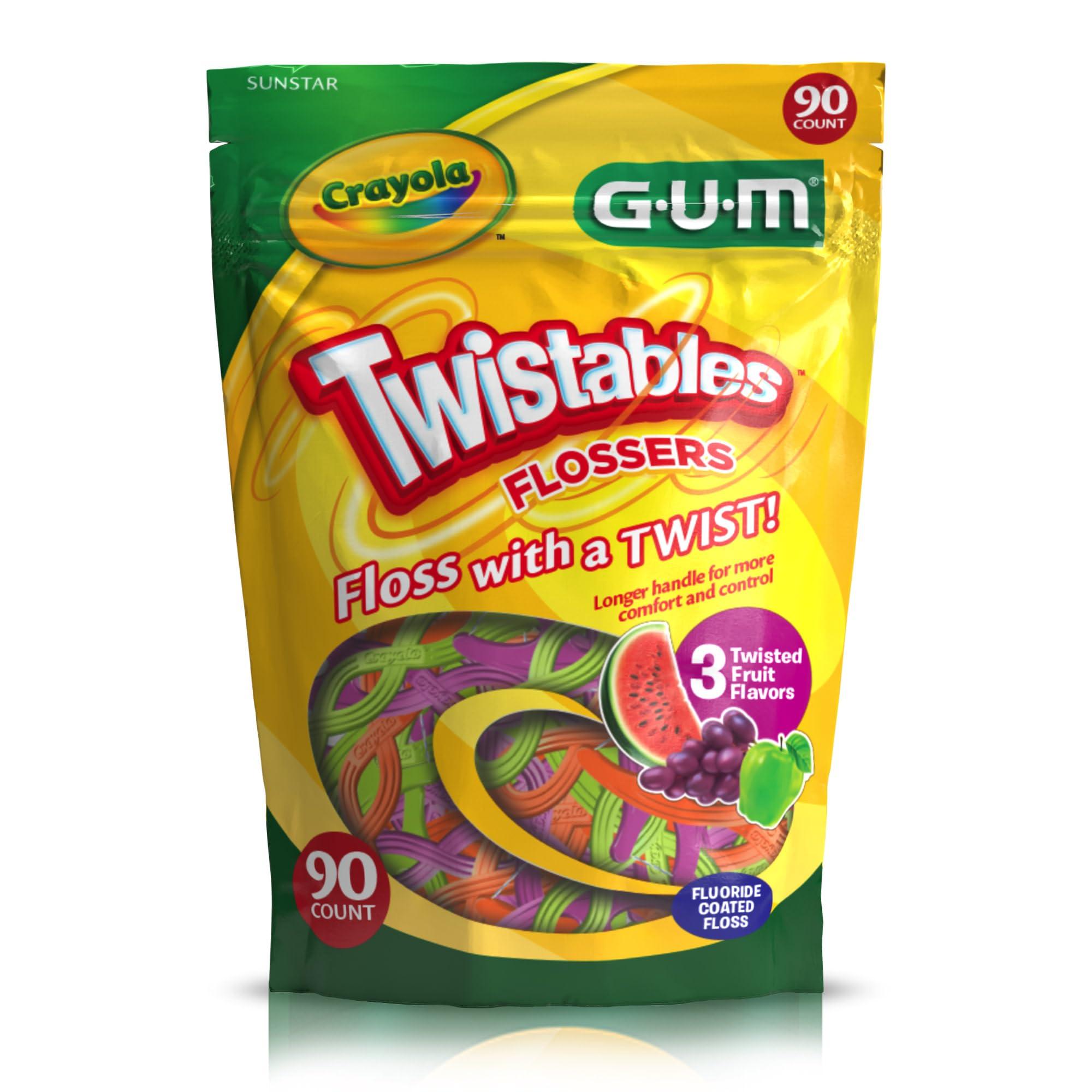 Gum GUM Crayola Twistables Flossers, Fluoride Coated, Twisted Fruit Flavors, Ages 3+, 90 Count - 859R