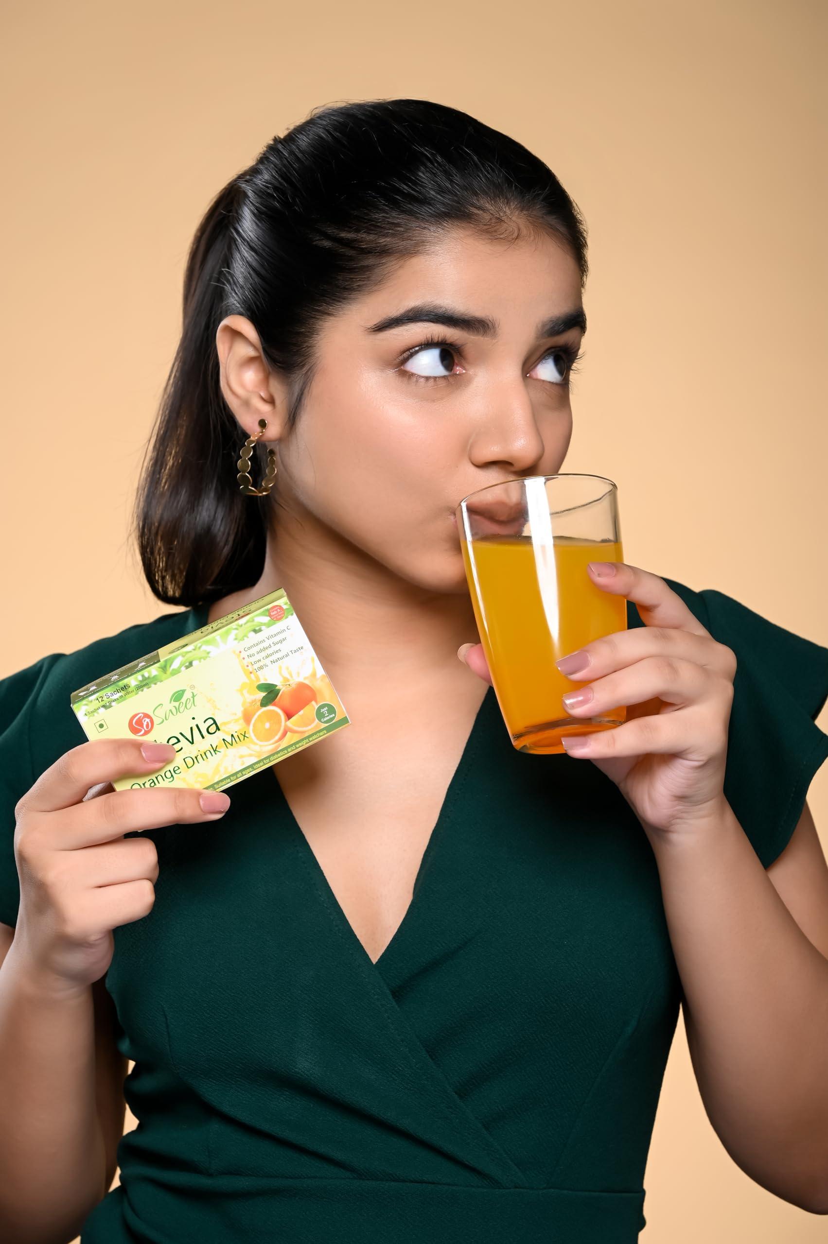 So sweet So Sweet Stevia Orange Instant Drink Mix Sugar Free | Zero Calories| Enrich with Vitamin C | 12 Sachets