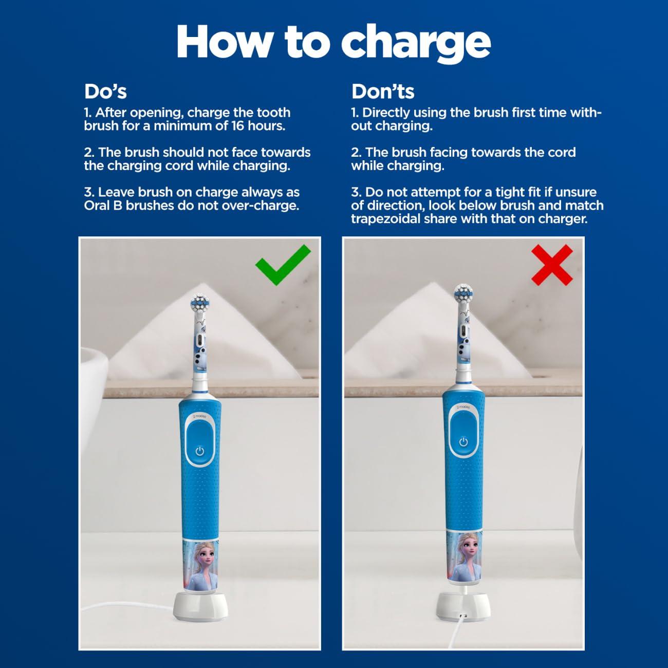 Oral B Oral B Kids Frozen Rechargeable Rotating Electric Toothbrush, 2 Brushing Modes (Daily & Sensitive), 2 Min Timer with Quadpacer, 2 Year Warranty, IPX7 Water Resistant, Round Brush Head