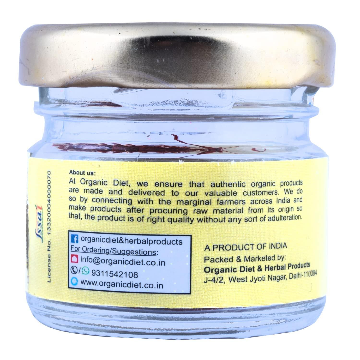 Organic Diet - Natural is Always Better Organic Diet Fresh & Pure Organic Saffron (Kesar | Zafran) Whole Rich Nutritious & Delicious, Good for Pregnant Women, 1 gm (Pack of 1)