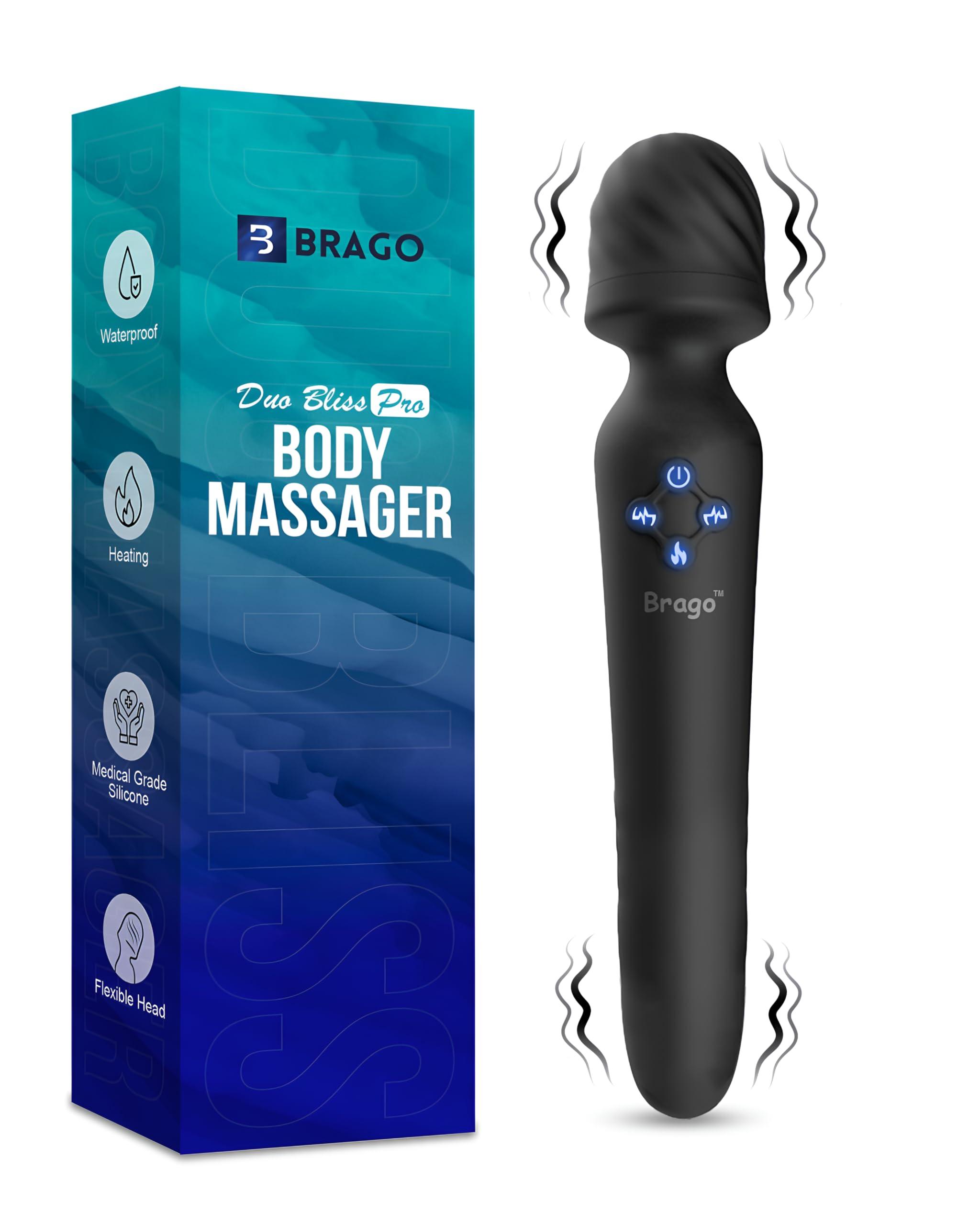 Brago Brago Body Massager Handheld Dual Head Massager for Pain Relief Relaxation, Rechargeable (DuoBliss - Black)