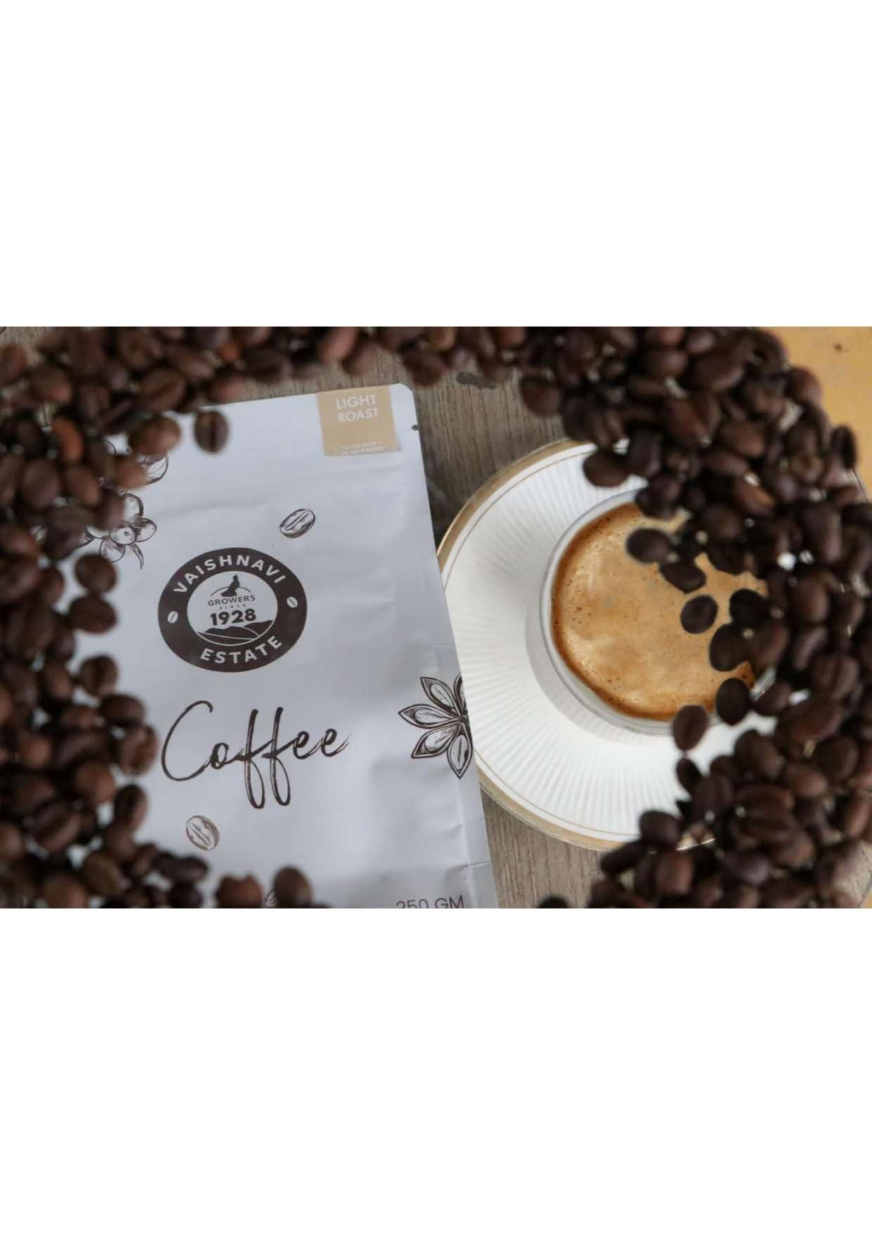 Vaishnavi Estate Vaishnavi Vegan Light Roast Robusta Single Origin, Shade Grown Fresh Coffee || 100% Pure Coffee || (Whole Bean, 250 grams)